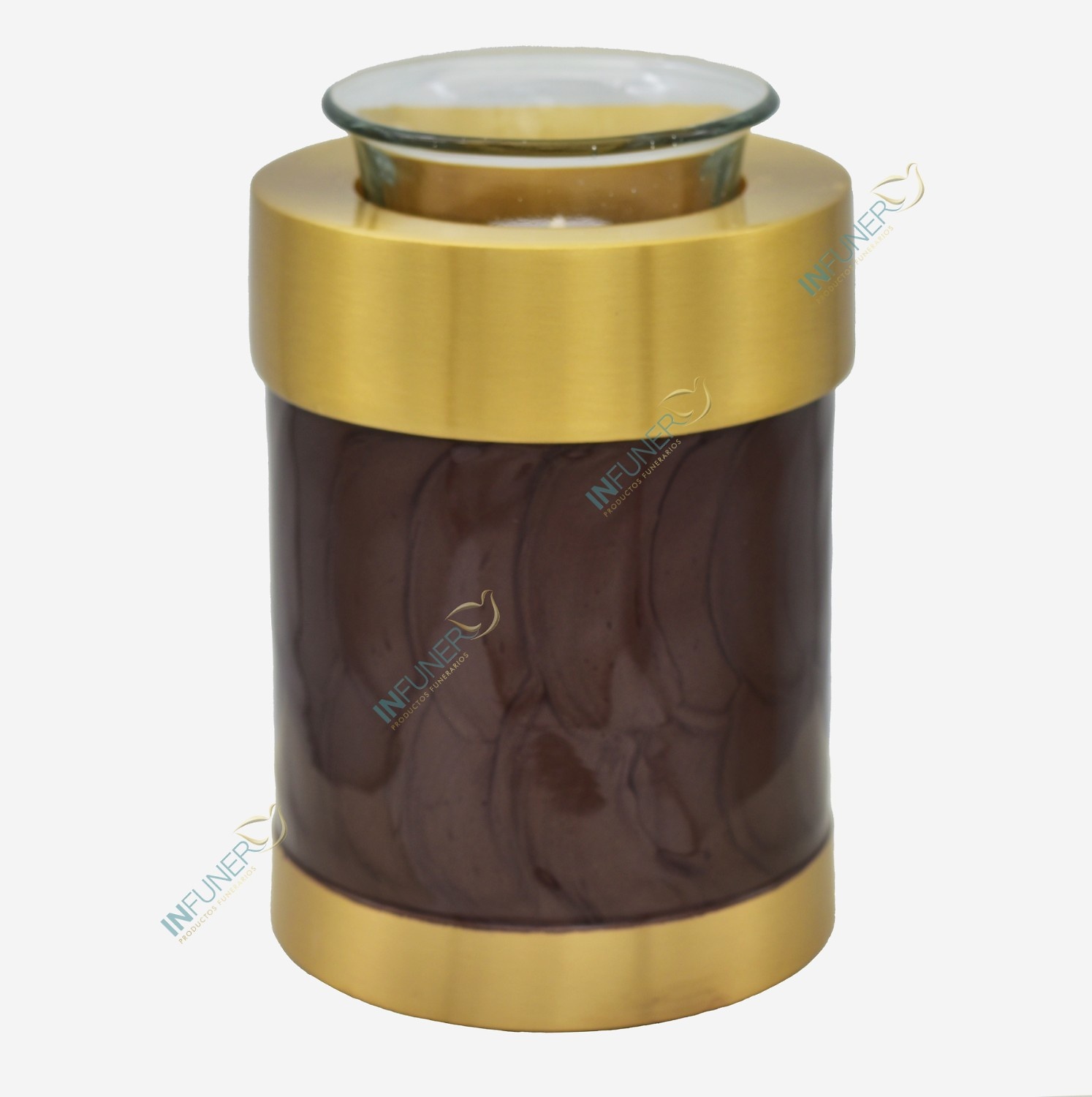 MINI URNA LATÓN EN DORADO y MARRON CON VELA 