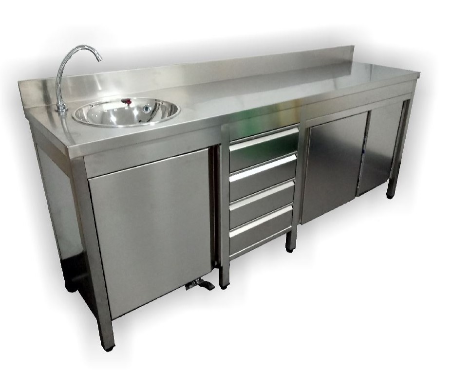 Mesa Mueble con Seno, Grifo y Cajones. 