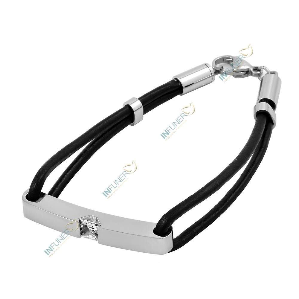 PULSERA DE ACERO Y CORDON CON INCRUSTACIÓN DE PIEDRA. 