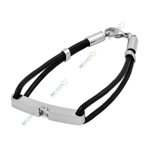 PULSERA DE ACERO Y CORDON CON INCRUSTACIÓN DE PIEDRA.