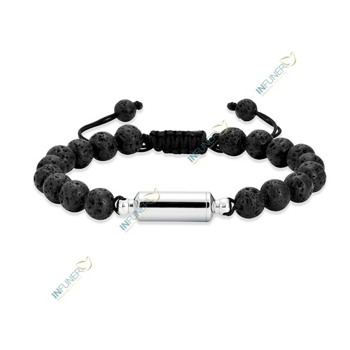 PULSERA DE CABALLERO CON CILINDRO BOLAS LAVA VOLCANICA